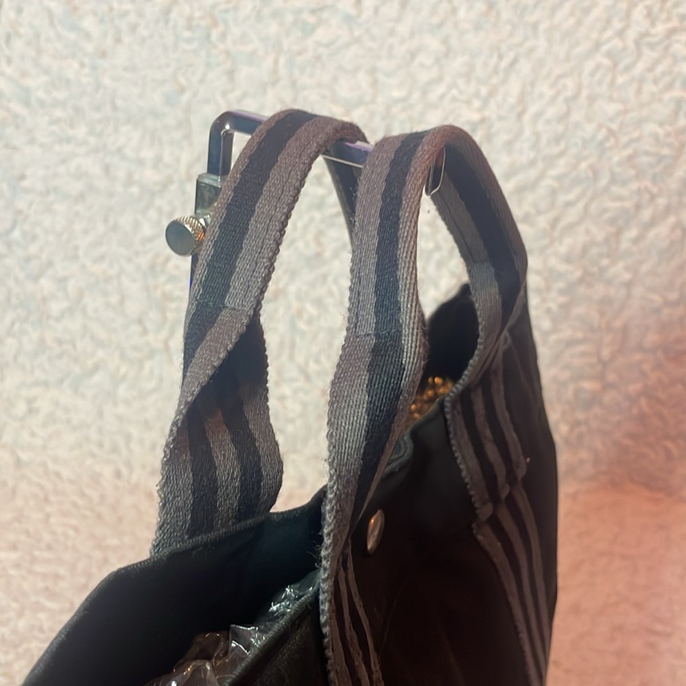 Hermes Large Canvas Fourre Tout Striped Cotton GM Shoulder Tote Bag Black Gray - Picture 7 of 16